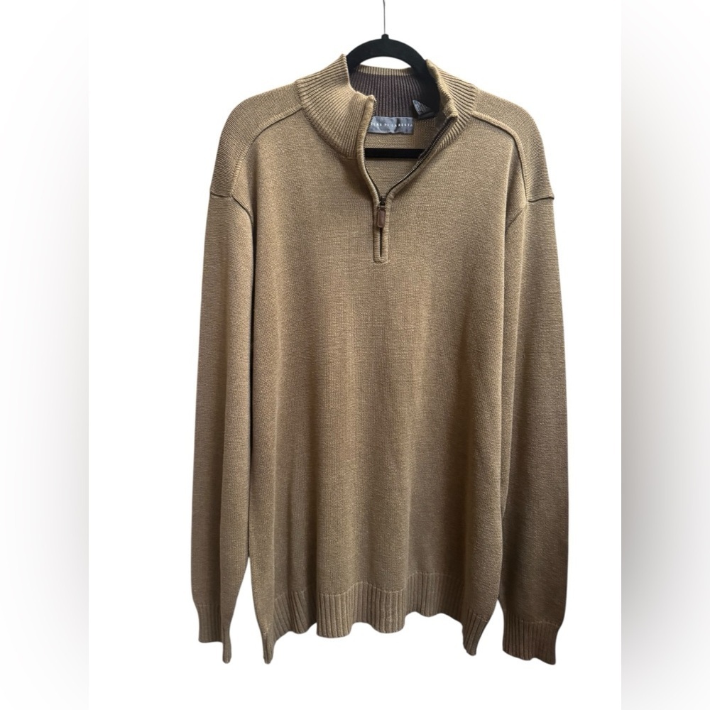 OSCAR de la Renta Men's Quarter Zip Sweater Cardigan SZ XL Quiet Luxury Tan NWOT
